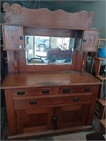 Antique 1890 cherry side board (cracked mirror)