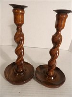 Antique Oak Candlesticks