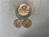 Two worn date Standing Liberty quarters plus