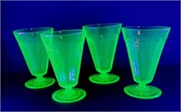 4 Vintage Green Uranium Glass Iced Tea Tumblers
