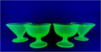 4 Vintage Green Uranium Glass Sherbet Dishes