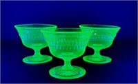 3 Vintage Green Uranium Glass Sherbet Dishes