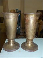 2, 10" brass plated vases
