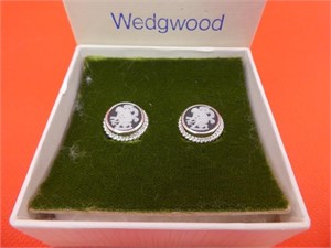 Wedgwood Black Balsat On Sterling Earrings