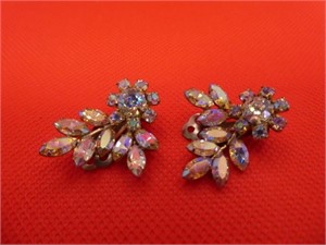 Sherman A B Crystal 1" Floral Earrings