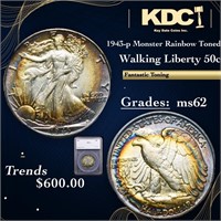 1943-p Walking Liberty Half Dollar Monster Rainbow