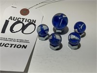 Vintage Blue Cat Eye Glass Marble 5 Piece Set