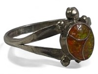 Fire Opal .925 Silver Turtle Ring