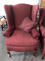 Vintage Queen-Anne Style Upholstered Wing Chair