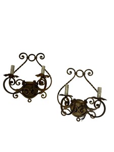 Pair of Large 2 Arm Iron French Sconce with Twist
