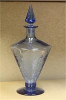 Etched Glass Cobalt Blue Decanter