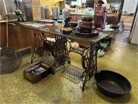 2PC SINGER SEWING MACHINE BASES MADE INTO TABLE