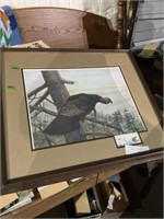 Gobble on roost picture matted and framed