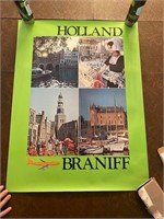 Braniff Airways HOLLAND Travel Poster 1980's