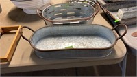 2 GALVANIZED METAL TRAYS W/ HANDLES