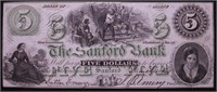 1861 GEM BU 5 DOLLAR SANFORD BANK NOTE