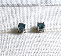 [F] Stamped 14K White Gold Blue Diamonds Earrings