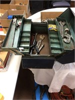 Blue metal tool box & contents