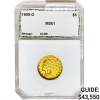 1909-O $5 Gold Half Eagle PCI MS61