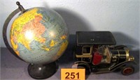 Lot of 2 Vintage Battery Operated Tin Car & Globe