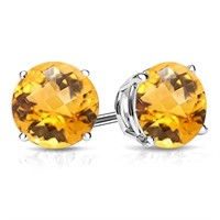 8MM Round Cut Citrine 3.75CTW Stud Earrings in Ste