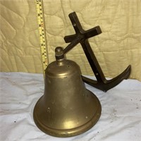 Brass Bell w/anchor design 9" tall wall mount