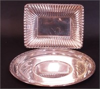 Two sterling silver serving trays: one