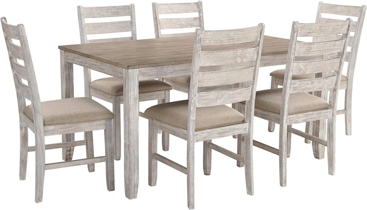 Skempton Dining Set  6 Chairs  Whitewash