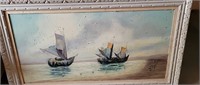 Large Framed Ships Oil on Canvas Beth Nosler