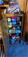 Small wood cabinet and contents