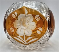 Vtg. Crystal Amber Bowl Cut to Clear Glass