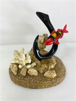 Glass, coral and sand fish scene sculpture