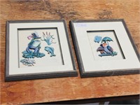 pair- paper tole frog pictures- 13" x 14.5"