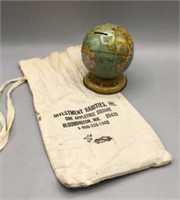 Vintage Money Bag and J Chein Metal Globe Bank