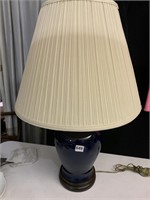 COBALT BLUE W/ WOOD BASE LAMP W/ SHADE 30"H