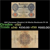 1907 Germany (Empire) 20 Marks Banknote P# 28 Grad