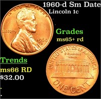 1960-d Sm Date Lincoln Cent 1c Grades Gem+ Unc RD