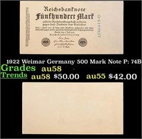 1922 Weimar Germany 500 Mark Note P: 74B Grades Ch