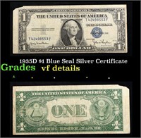 1935D $1 Blue Seal Silver Certificate Grades vf+