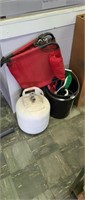 PROPANE TANK, CREEPER & CLEANING SUPPLIES