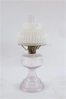 Lavender Embossed Kerosene Lamp w Milk Glass Shade