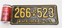 Plaque d'immatriculation, Québec, 1955