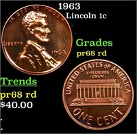 Proof 1963 Lincoln Cent 1c Grades Gem++ Proof Red