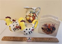 Rooster Cream & Sugar Containers, Napkin Holder,