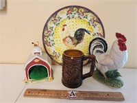 Rooster Stein, Plate, Sponge Caddy, & Figurine