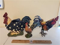 Patriotic Rooster Planter & Two Figurines