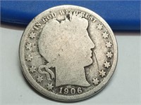 OF) 1906 silver Barber half dollar