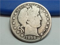 OF) 1908 O silver Barber half dollar