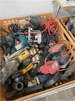 tray of power tools, sanders, drills, router etc.