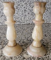 F - PAIR OF SOAPSTONE CANDLE HOLDERS (K19)